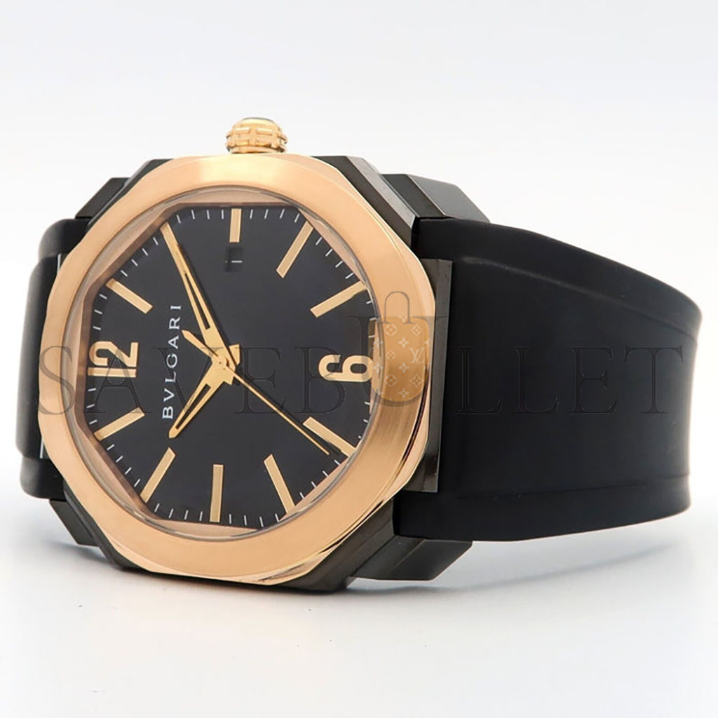 B*l*ai octo 18k rose gold & black steel black dial 41mm automatic rubber 102485